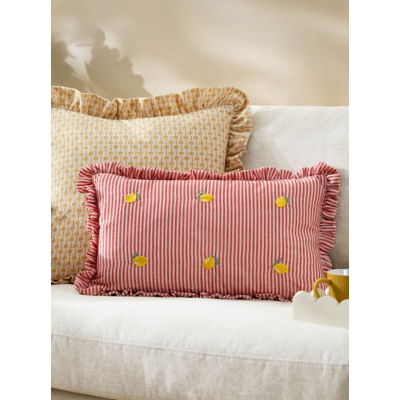 Furn. Les Fruites Embroidered Ruffle Filled Cushion Lemons 30 X 50Cm, Yellow