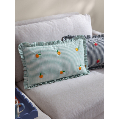 Furn. Les Fruites Embroidered Ruffle Filled Cushion Oranges 30 X 50Cm, Orange