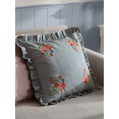 Wylder Martha Embroidered Ruffle Filled Cushion Blue 50 X 50Cm, Blue