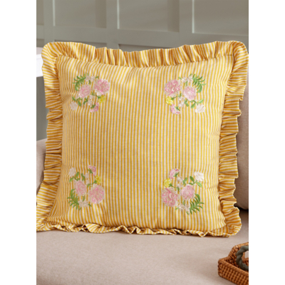 Wylder Martha Embroidered Ruffle Filled Cushion Yellow 50 X 50Cm, Yellow
