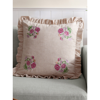 Wylder Martha Embroidered Ruffle Filled Cushion Pink 50 X 50Cm, Pink
