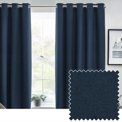 furn Dawn Textured Blackout Eyelet Curtains Midnight 168cm width 137cm drop, Blue
