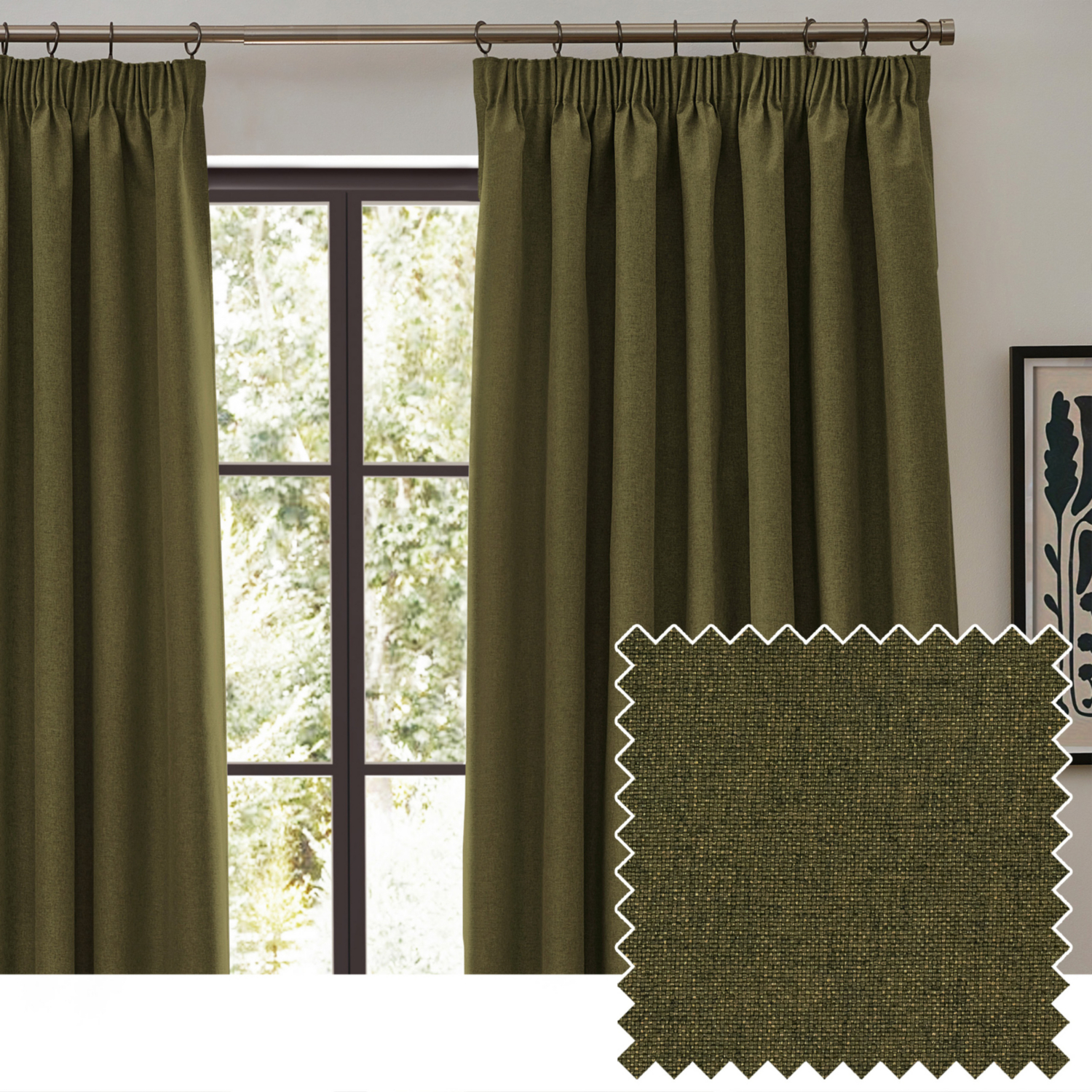 George Olive Green Furn Olive Dawn Blackout Pencil Pleat Curtains