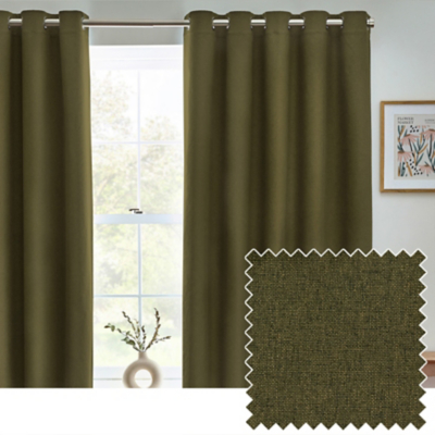 furn Dawn Textured Blackout Eyelet Curtains Olive 117cm width 137cm drop, Green