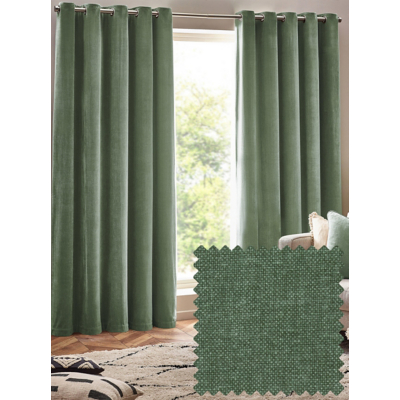 Yard Heavy Chenille Fully Lined Eyelet Curtains Eucalyptus 229cm width 183cm drop, Green