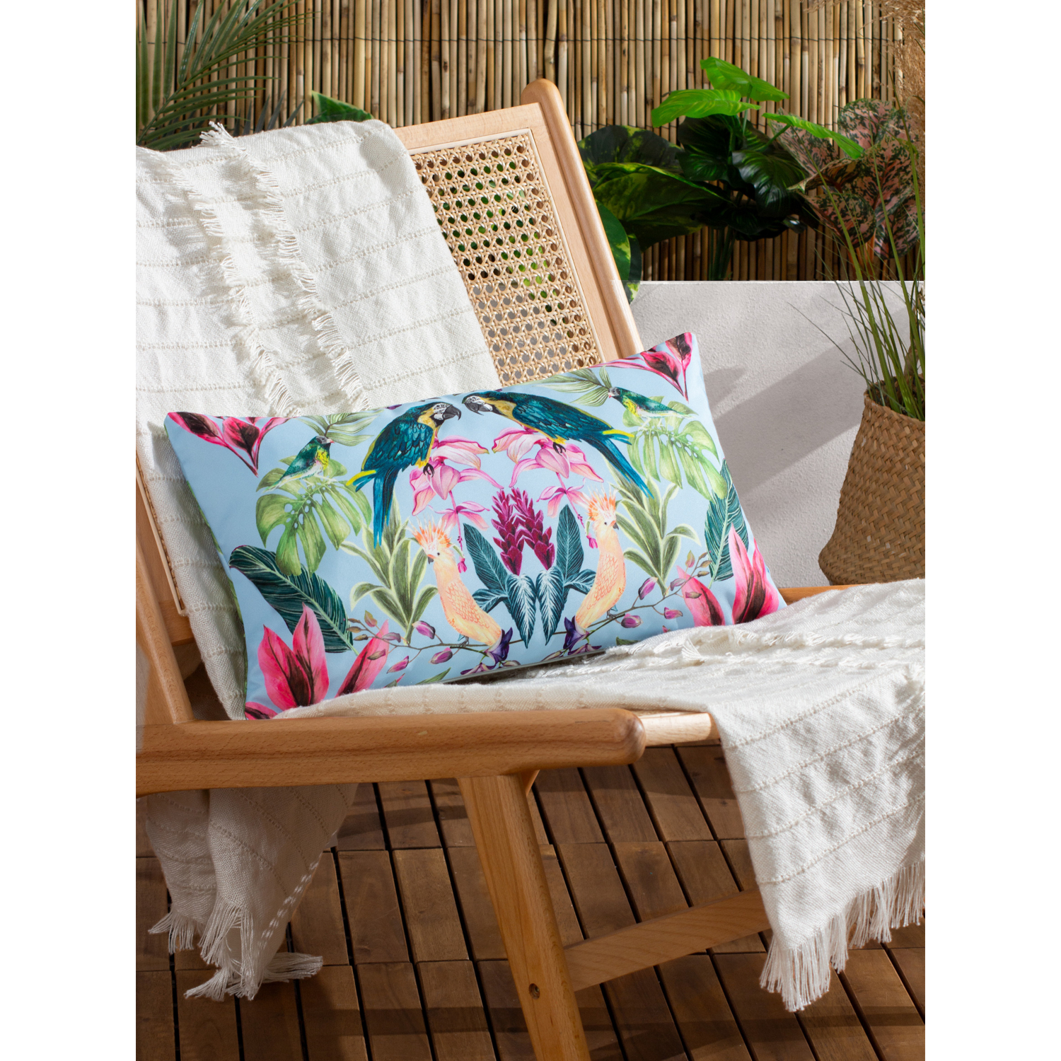 George Blue Wylder Tropics Kali Birds Exotic Outdoor Cushion