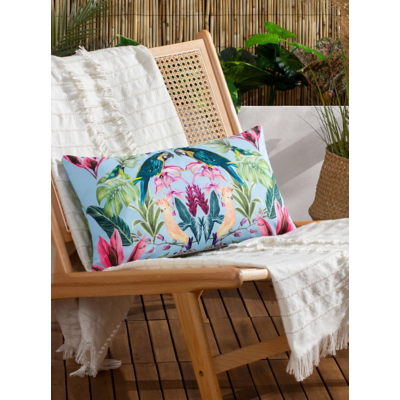 Wylder Tropics Kali Birds Exotic Water & UV Resistant Outdoor Cushion in Light Blue | Size: 30 cm x 50 cm