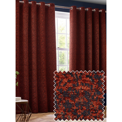 Paoletti Galaxy Velvet Chenille Eyelet Curtain Pair in Copper | Size: 229Cm Width X 137Cm Drop