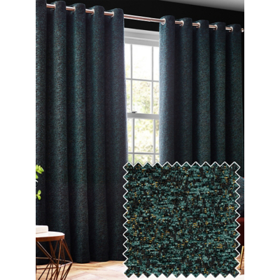 Paoletti Galaxy Velvet Chenille Eyelet Curtain Pair in Emerald | Size: 168Cm Width X 229Cm Drop