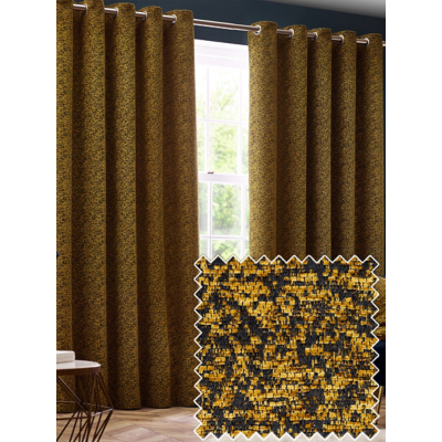 Paoletti Galaxy Velvet Chenille Eyelet Curtain Pair in Gold | Size: 229Cm Width X 229Cm Drop