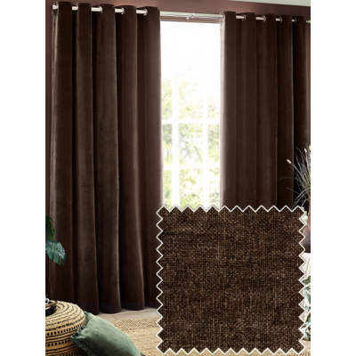 Yard Heavy Chenille Fully Lined Eyelet Curtains Brown 117cm width 183cm drop, Brown