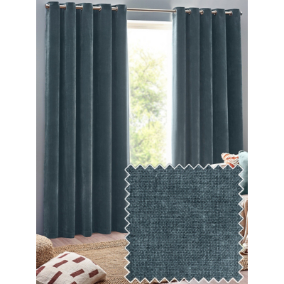 Yard Heavy Chenille Velvet Eyelet Curtains, Blue