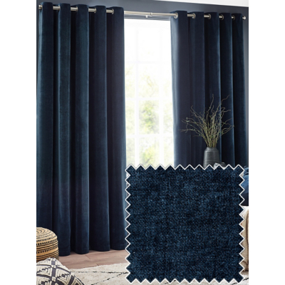 Yard Heavy Chenille Fully Lined Eyelet Curtains Navy 229cm width 183cm drop, Blue