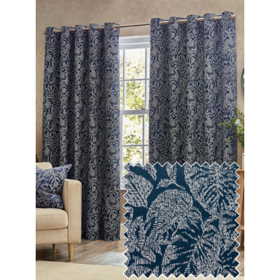 Wylder Bali Fully Lined Jacquard Eyelet Curtains Midnight 229cm width 229cm drop, Multi