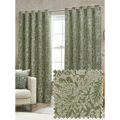 Wylder Bali Botanical Jacquard Eyelet Curtains In Olive 168 X 183Cm, Multi