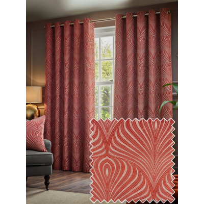 George Terracotta Paoletti Gatsby Jacquard Eyelet Curtains W 168Cm (66 Inch) X D 137Cm (54 Inch)