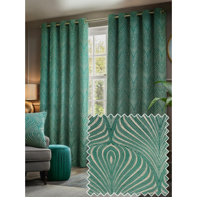 George Green Paoletti Emerald Gatsby Jacquard Eyelet Curtains W 168Cm (66 Inch) X D 137Cm (54 Inch)