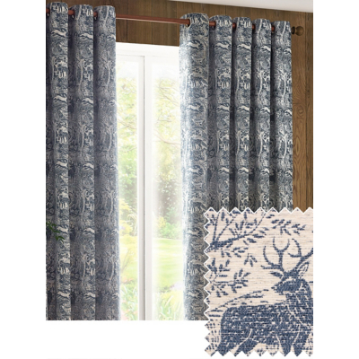 Furn Winter Woods Fully Lined Chenille Eyelet Curtains Midnight 229cm width 183cm drop, Multi
