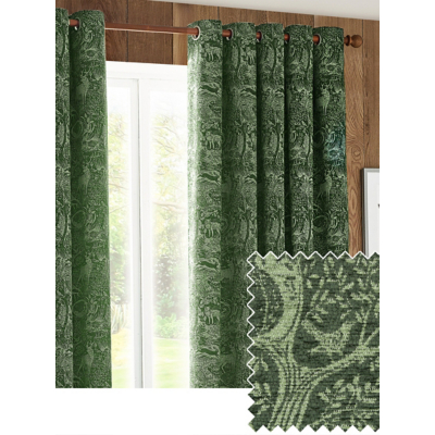 Furn Winter Woods Fully Lined Chenille Eyelet Curtains Emerald 229cm width 229cm drop, Multi