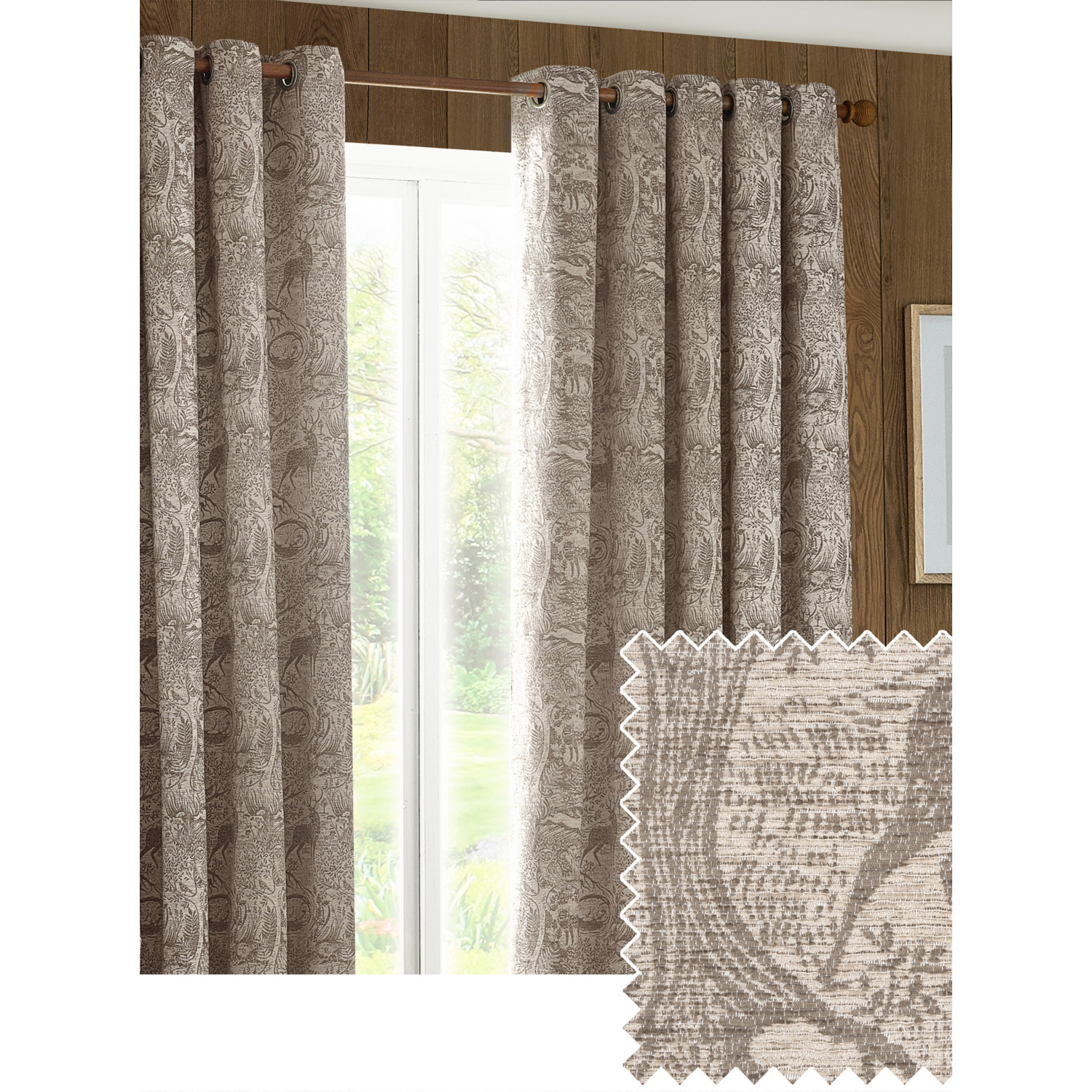 Furn Unisex Taupe Winter Woods Animal Chenille Eyelet Curtain Pair In 117Cm Width X 137Cm Drop - Image 6
