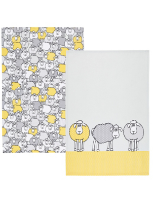KitchenCraft Set of 2 Yellow Sheep Tea Towels Home at ASDA