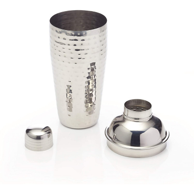 BarCraft Hammered Stainless Steel Cocktail Shaker with Built-In Strainer, 700ml in Silver