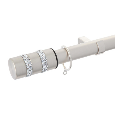 Brushed Steel Extendable Curtain Pole with Diamante Barrel Finials