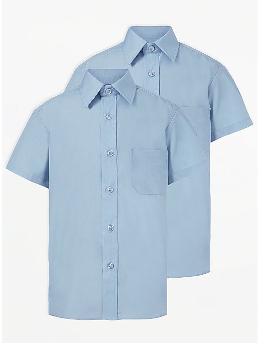 ND Sports Boy's School Uniform Short Sleeve Shirt White Sky Blue