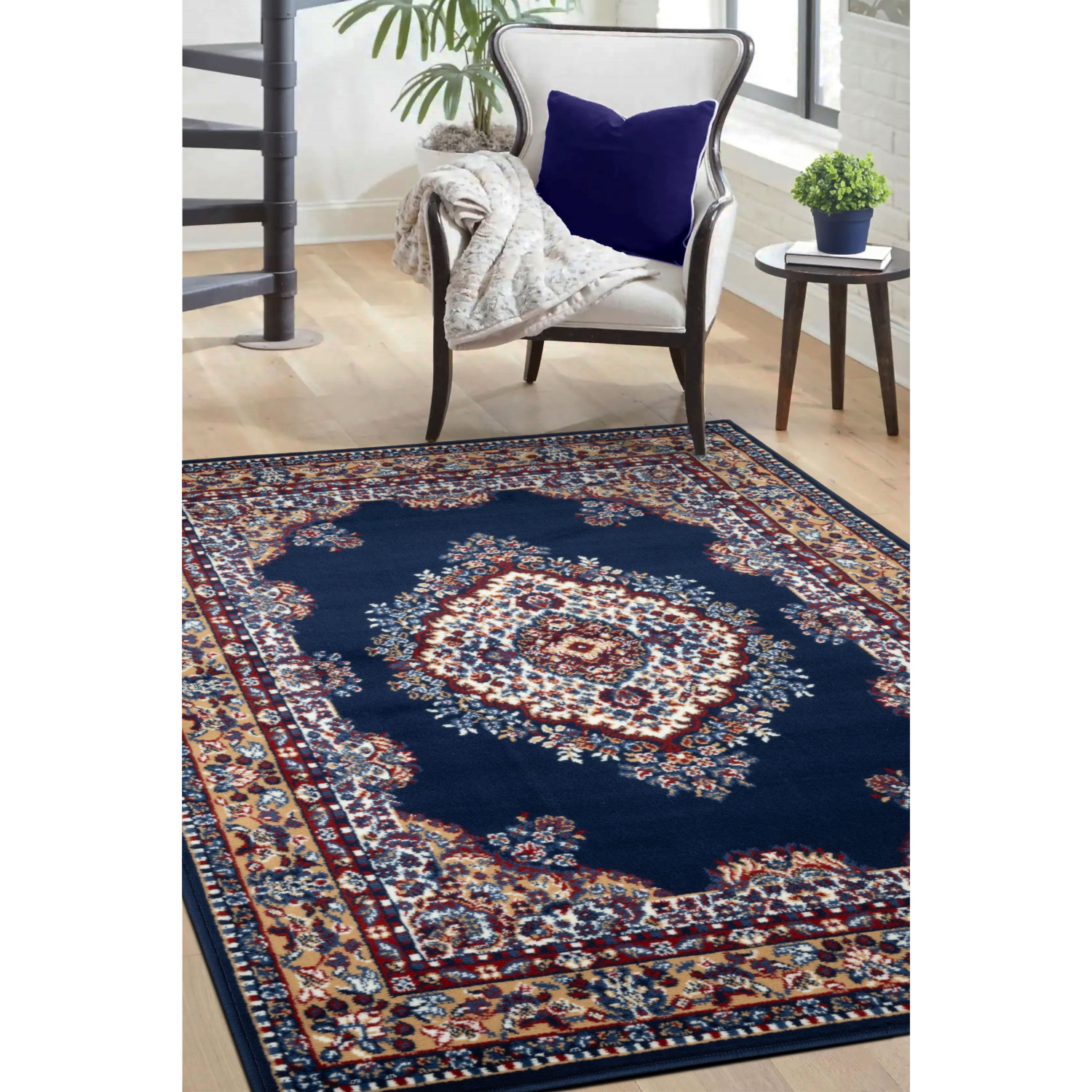 Homemaker Men's Navy Traditional Medallion Woven Rug Small - Image 2