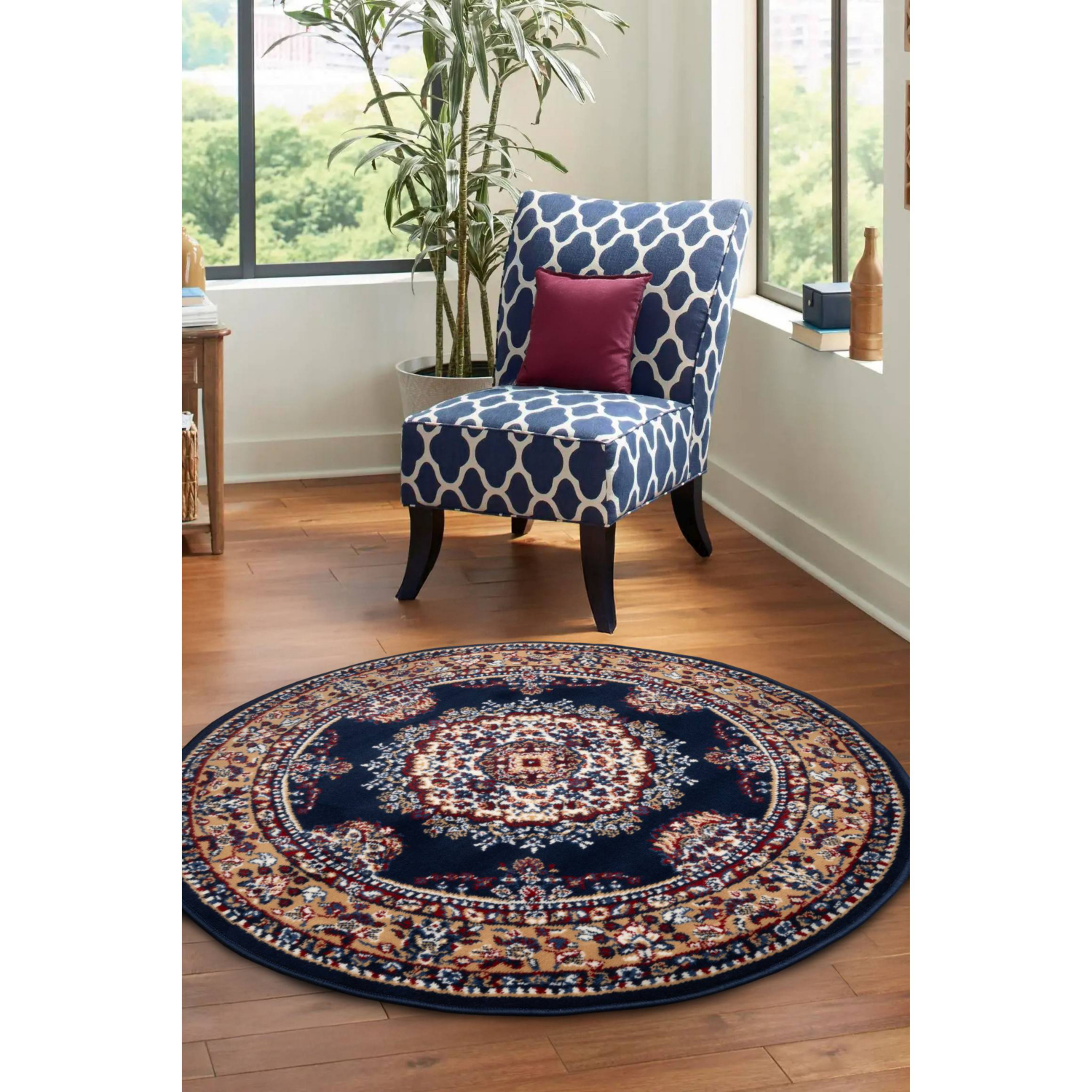 George Home Navy Maker Maestro Traditional Circle Rug