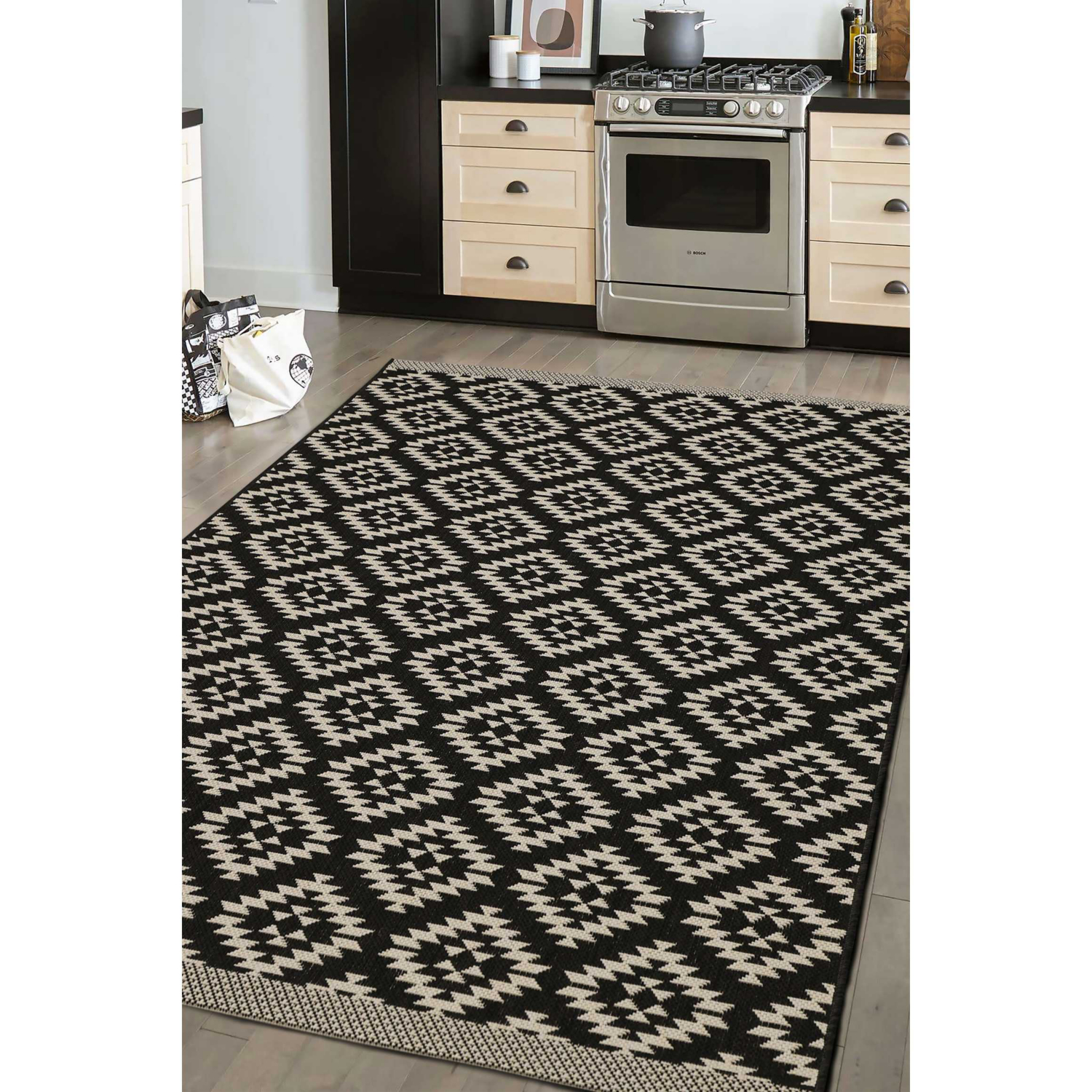 George Home Black Maker Indoor & Outdoor Tile Rug