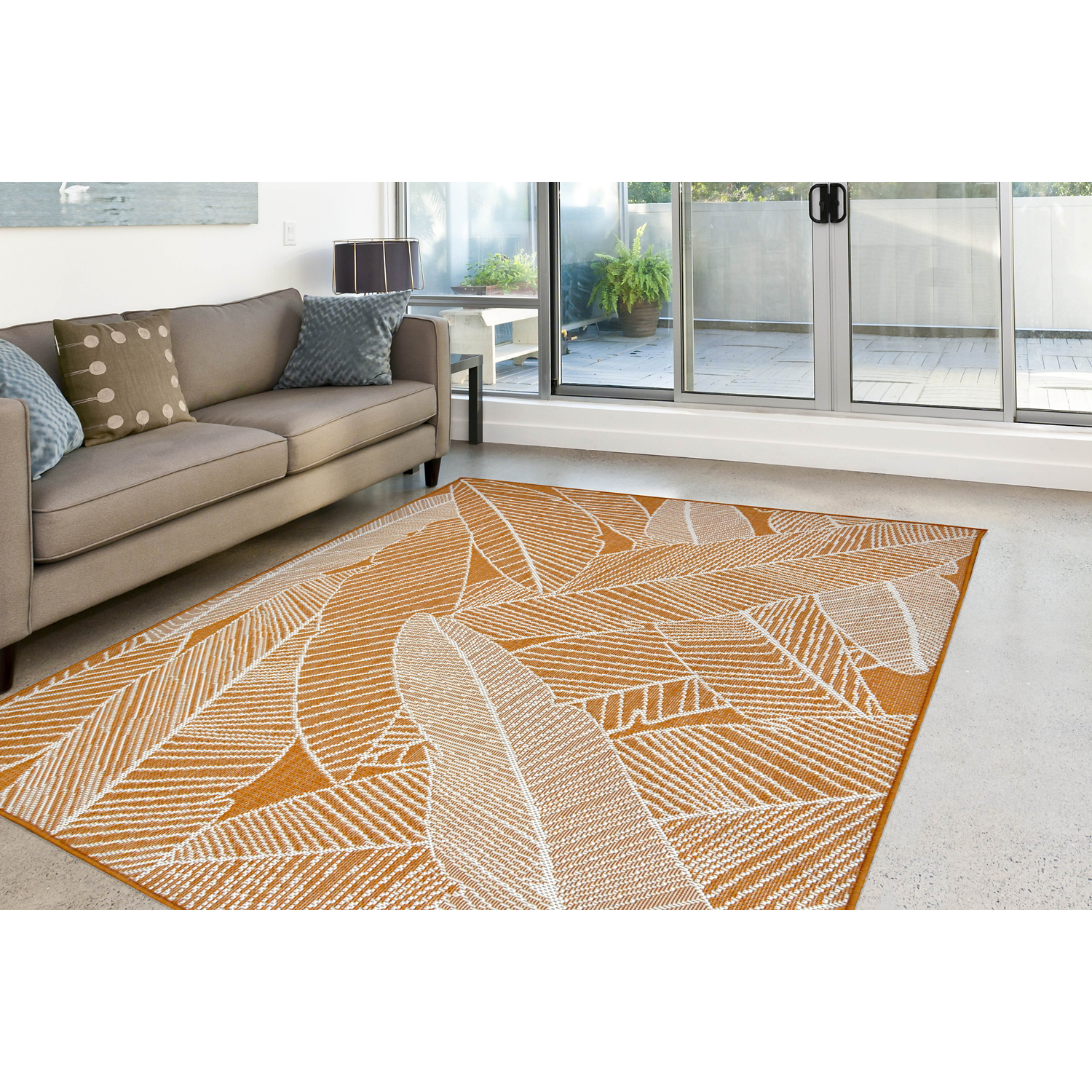 George Terracotta Relay Leaf Indoor & Outdoor Rug