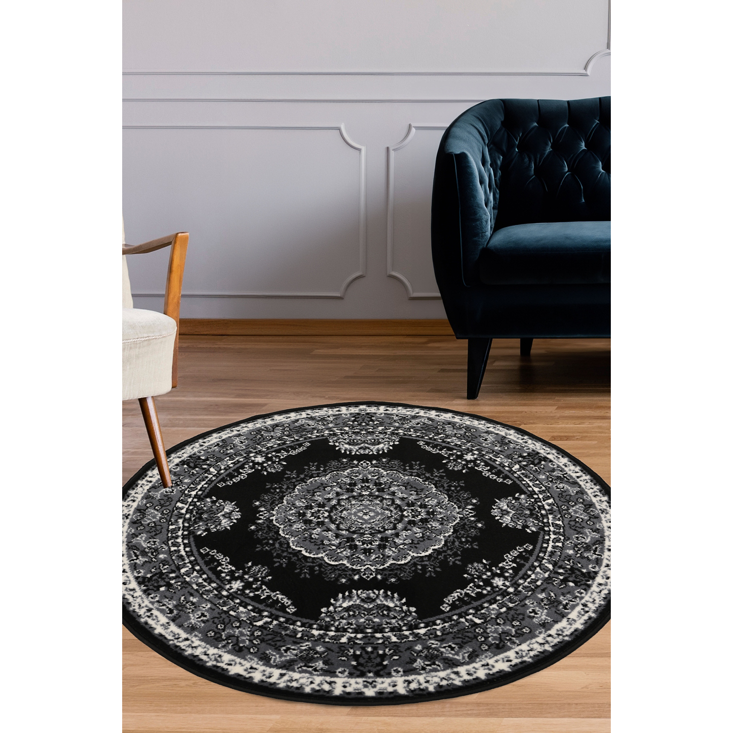 George Home Black Maker Maestro Traditional Circle Rug