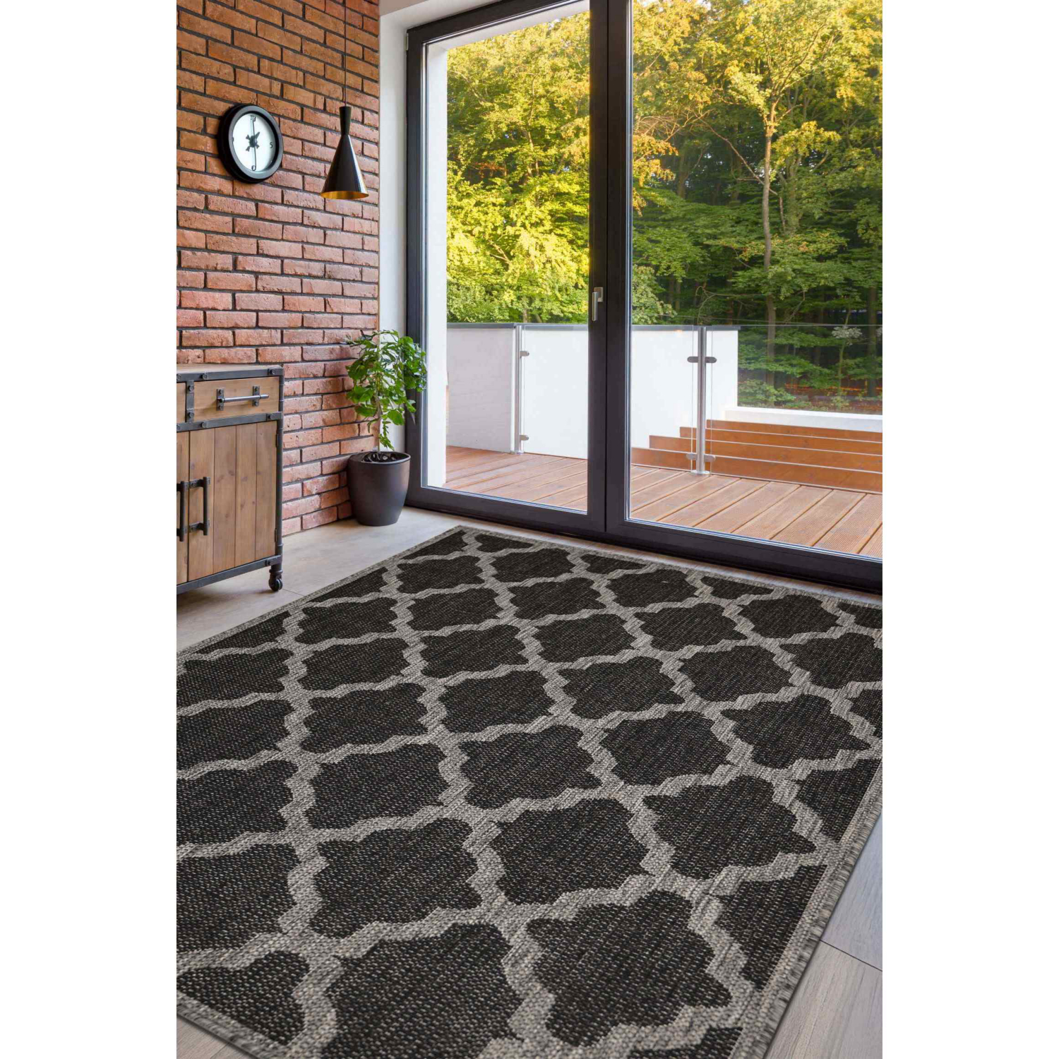 George Home Black Maker Gel Backed Trellis Rug