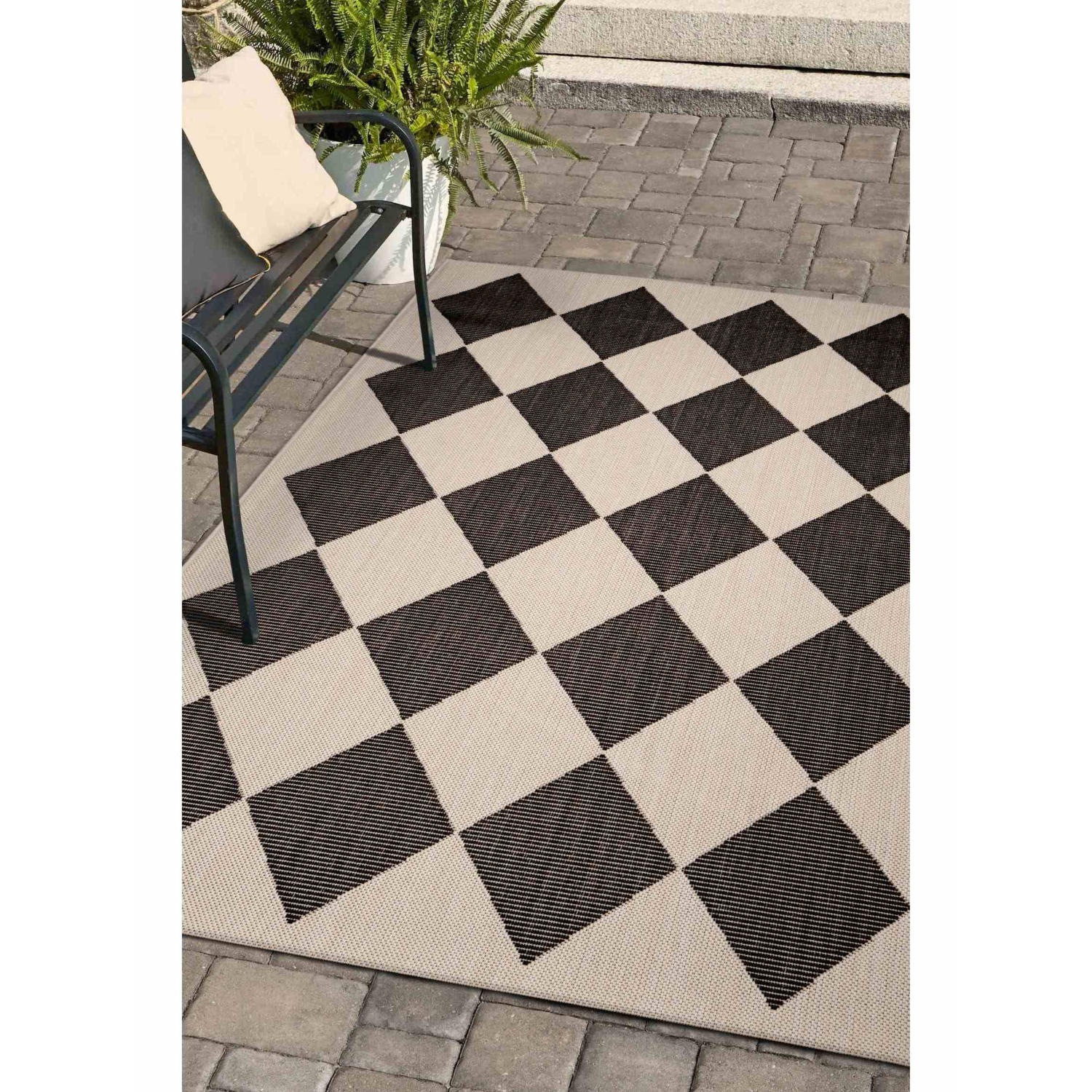George Home Black & White Maker Monchrome Outdoor Harlequin Rug
