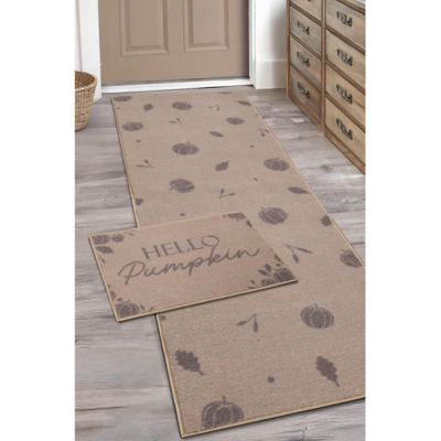 Homemaker Hello Pumpkin Runner & Doormat 57x150 & 57x40, Cream