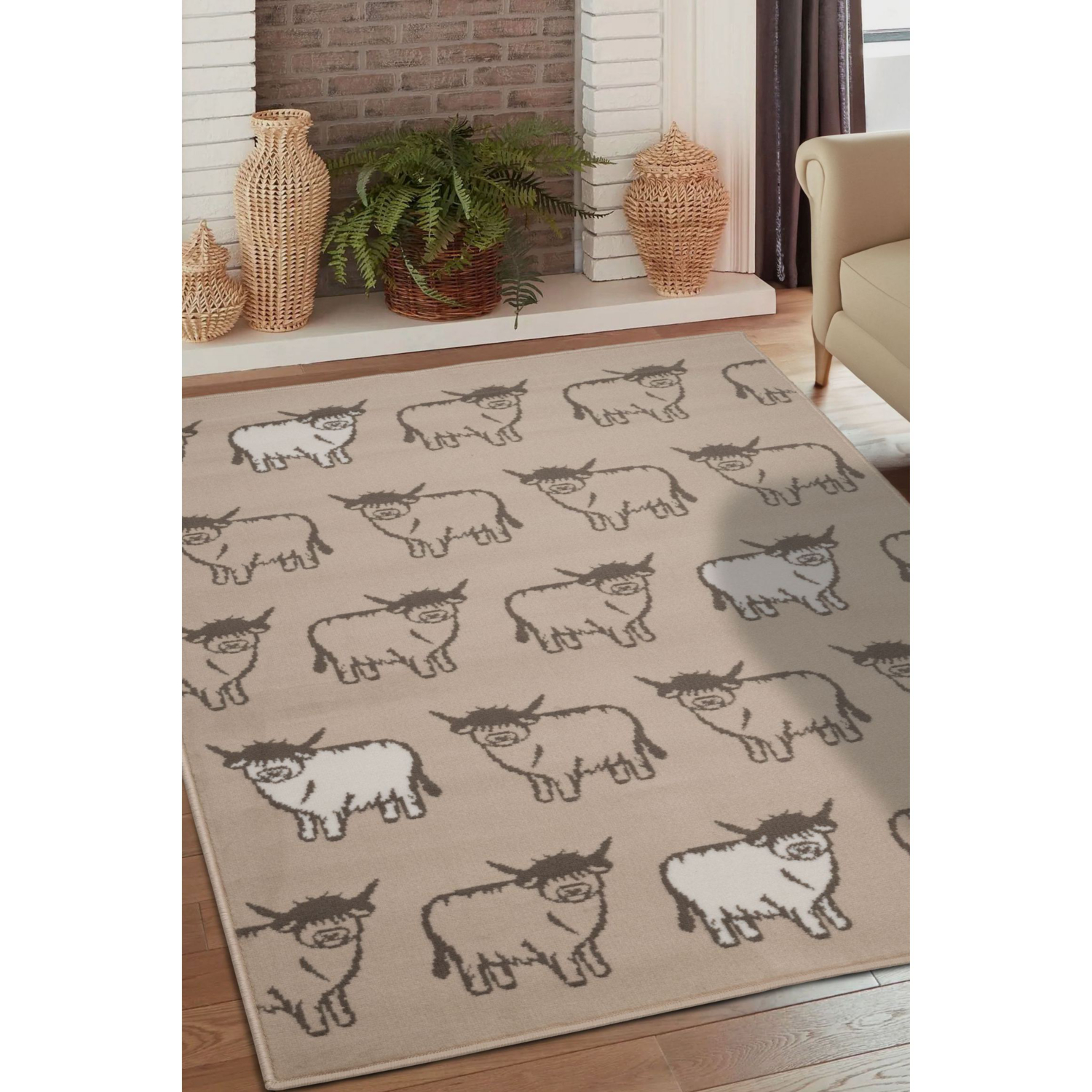 George Home Natural Maker Highland Cow Herd Rug