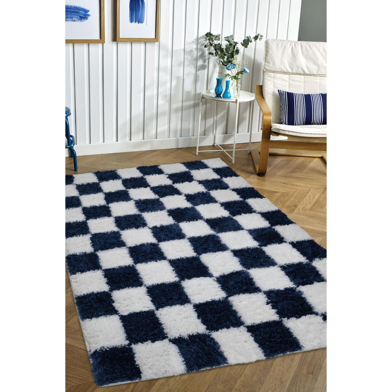 George Home Navy Maker Snug Checkerboard Rug