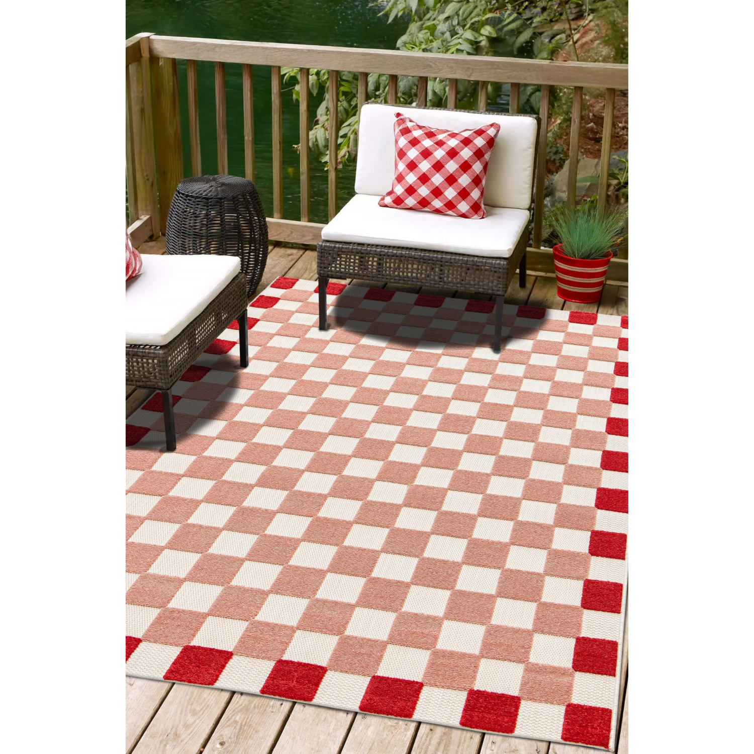 George Home Red Maker Zouk Checker Rug