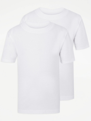 Boys White Crew Neck School T-Shirt 2 Pack