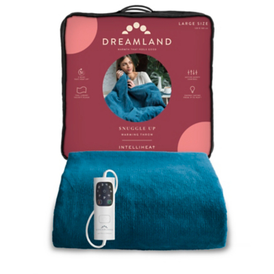 DREAMLAND Snuggle Up Velvet Heated Throw - Teal Blue, 160 x 120 cm