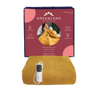 DREAMLAND Snuggle Up Velvet Heated Throw - Mustard, 160 x 120 cm