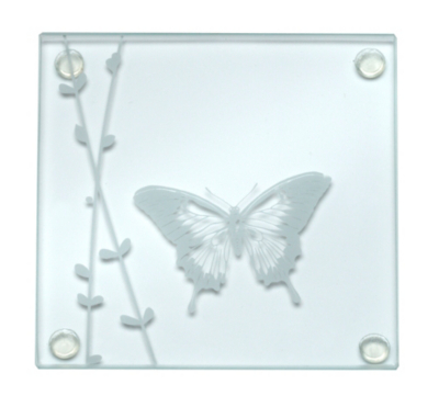 Luxury Butterfly Glass Coasters Set of 4 Tableware at ASDA