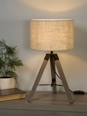 Wooden Tripod Table Lamp With Linen Shade Home at ASDA