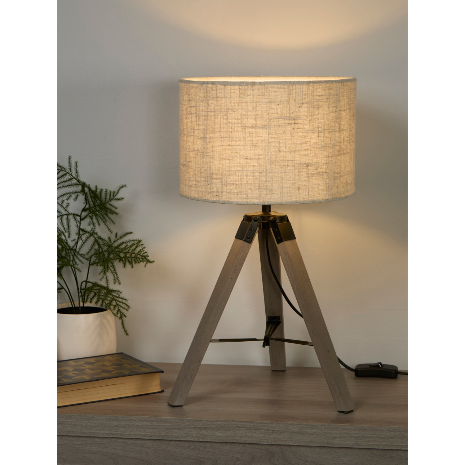 Lighting Collection Unisex Grey Tripod Table Lamp With Linen Shade Table Lamp In - Image 5