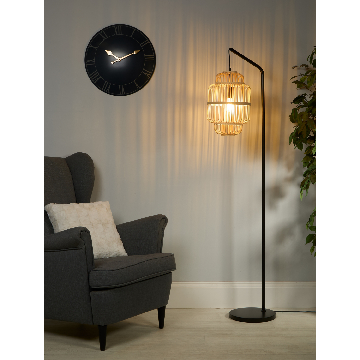 George Black Lc Floor Lamp With Bamboo Frame Shade