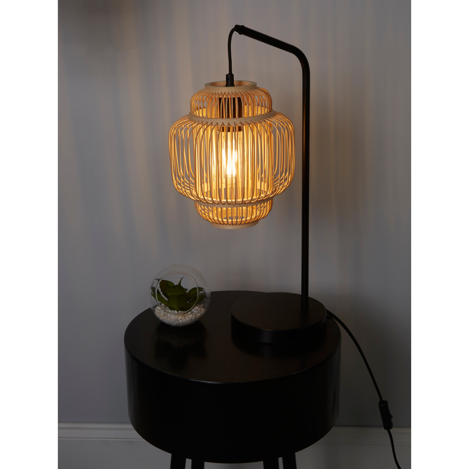 George Black Lc Table Lamp With Bamboo Frame Shade