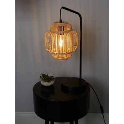 Lighting Collection Black Table Lamp With Bamboo Frame Shade, Black