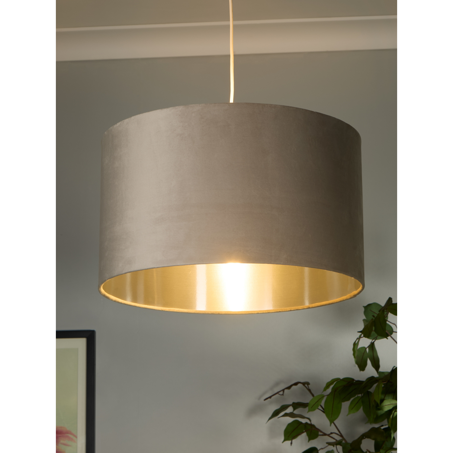 George Taupe Lc Velvet Drum Shade & Silver Inner