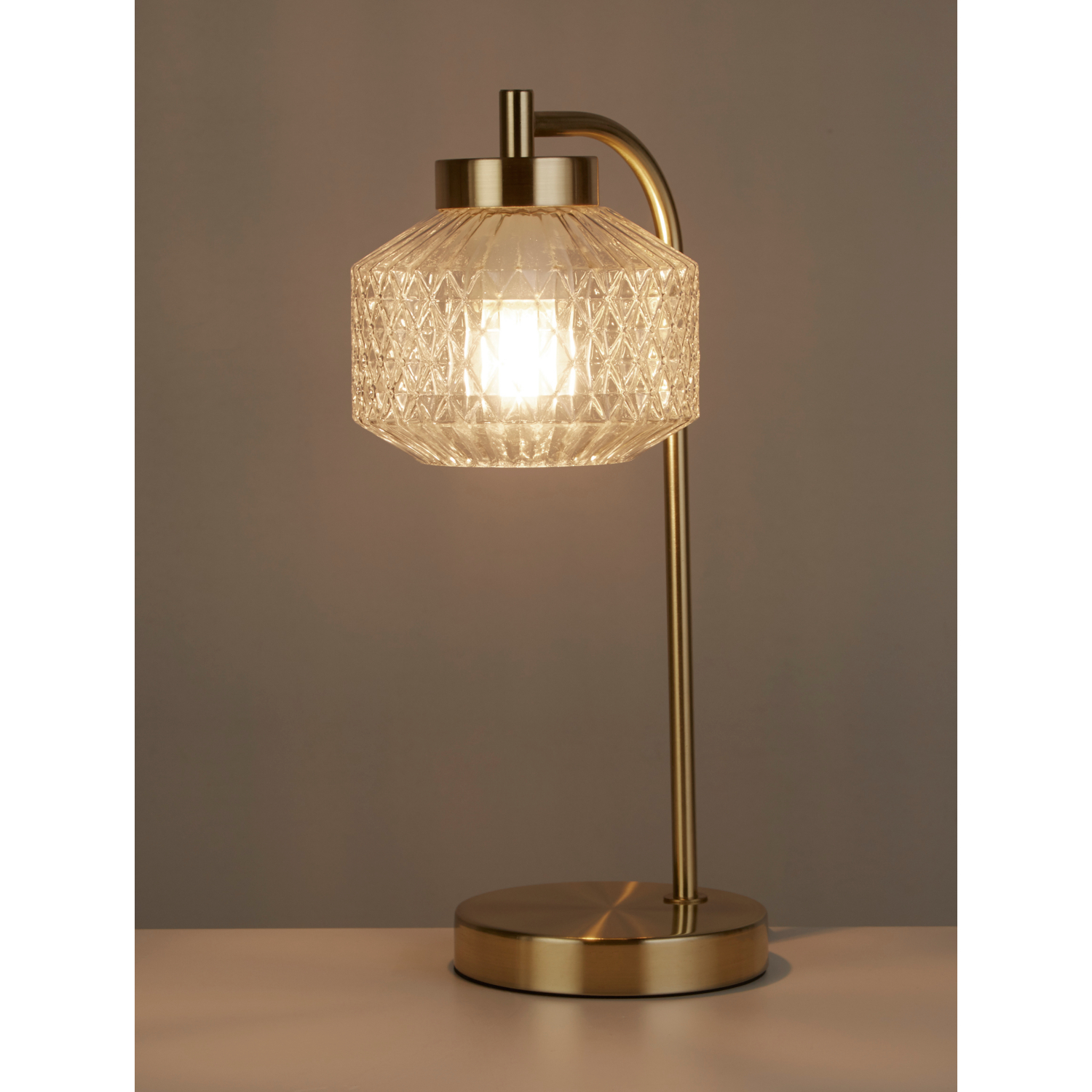 George Gold Searchlight Clear Glass And Brass Table Lamp